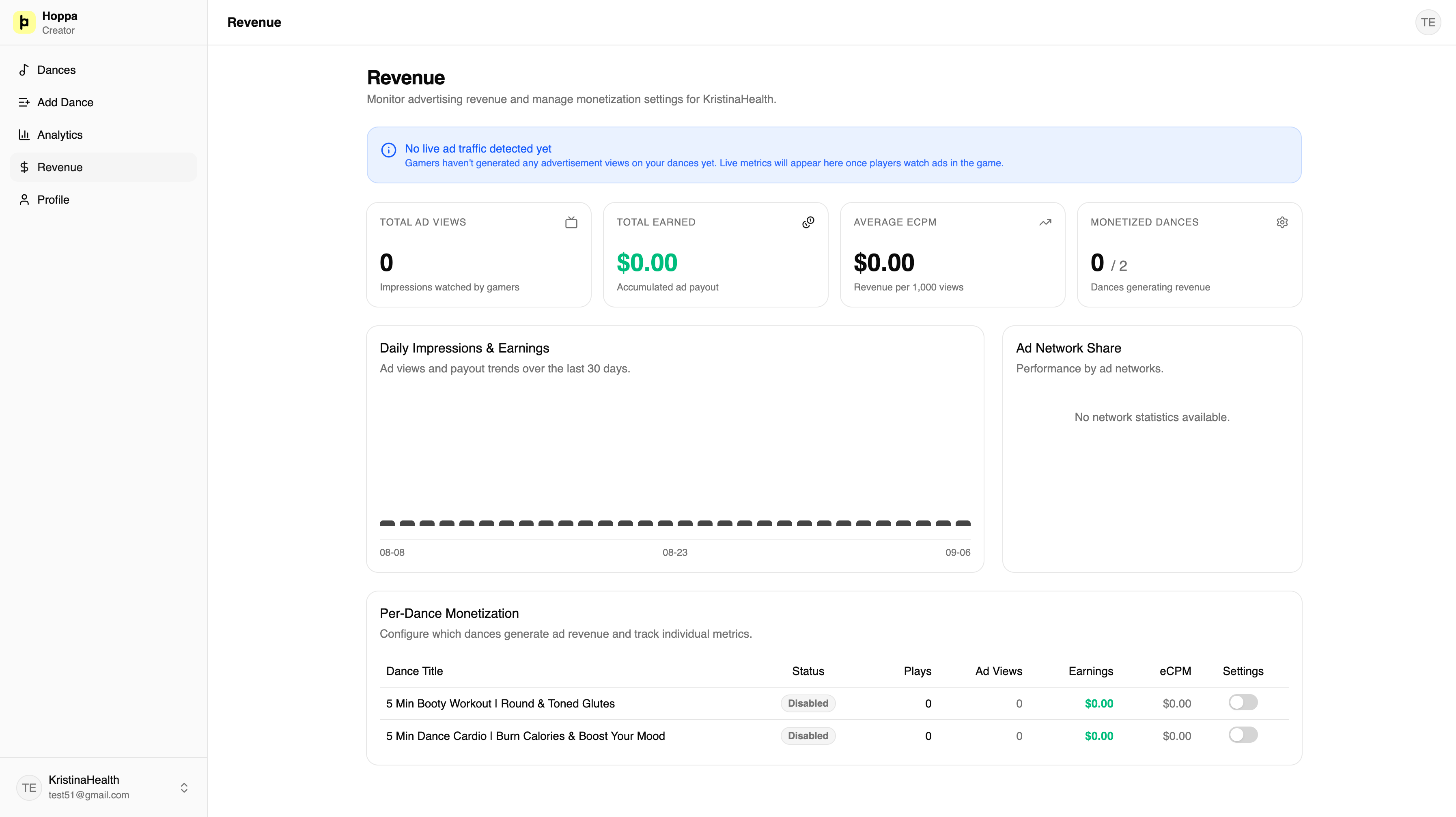 Hoppa Dashboard Revenue and Payout Tracking Screen