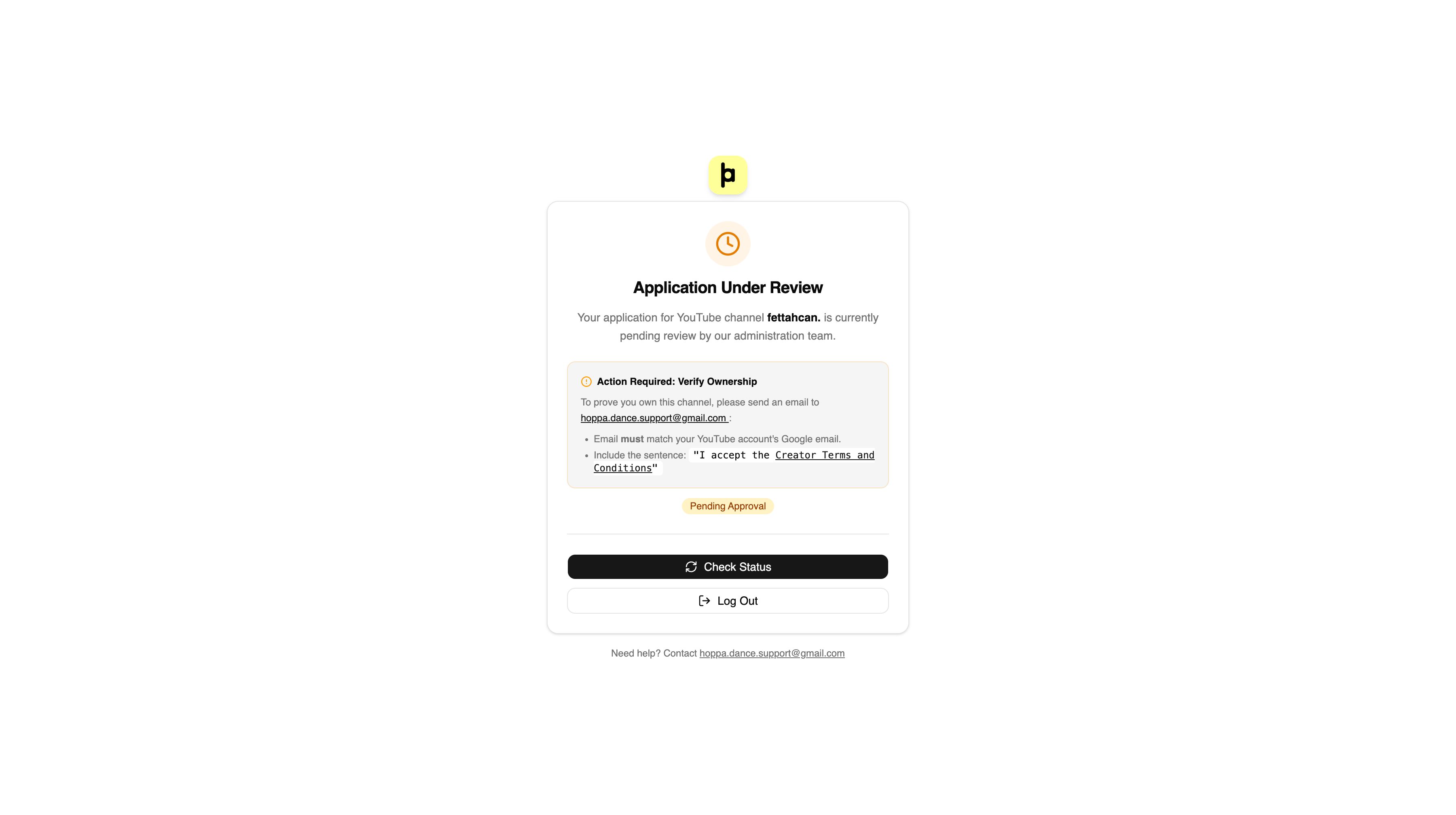 Hoppa Dashboard Registration Pending Notice Step 2